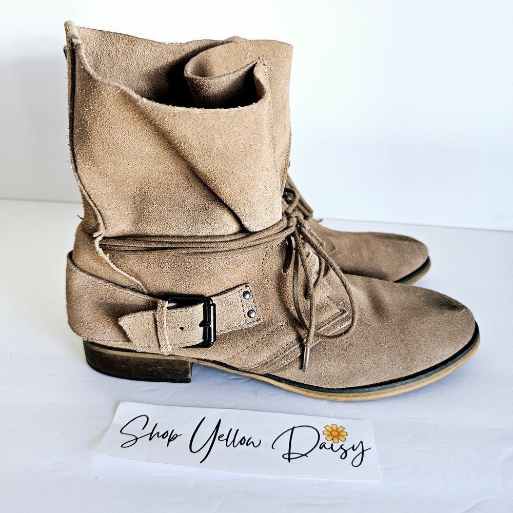 Carlos Santana Vicksburg Suede Lace Up Buckle Boots Slouch Womens Sz 9.5 Sh351.2